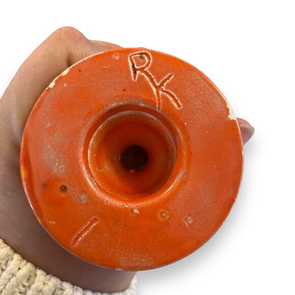 Vintage 70s Handmade Ceramic Psychedelic Orange Green Flecked Irish Coffee Mug - Picture 8 of 16